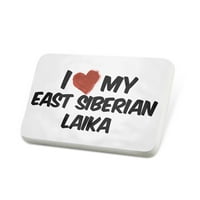 Porcelein pin volim moj Istočni Sibirski pas Laika iz Rusije Lapel Značka - Neonblond