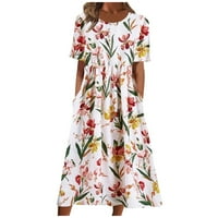 Stabilne ljetne haljine za žene Žensko ljetno casual modni ispisani kratki rukav Džepni haljina za O-izrez