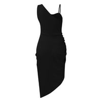 Haljine za žene Himeway Ženski tiskani seksi proreza Maxi Smajena jedna ramena večernja haljina crna