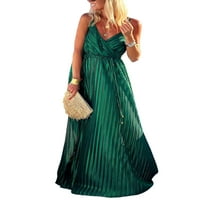 Luxplum dame Ljeto plaže sandress v izrez duge haljine špagete trake maxi klizne haljine draped zabava