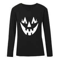 Halloween majice za žene Ženske modne modne modne ženske dugih rukava V-izrez Halloween Print Top Bluze