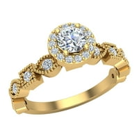Okrugli halo dijamantni prstenovi za žene za žene Sjajljivo Marquee dizajn 14K zlato 0. CT TW
