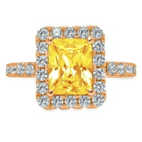3. CT Sjajni smaragdni rez Clear Simulirani dijamant 18k Rose Gold Halo Solitaire sa Accenting prstenom