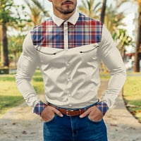 Košulje za velike muškarce Muške modne casual plaid patchwork bolovni blok rever dugme dugih rukava