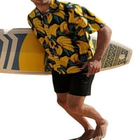 Muškarci Havajska majica na plaži kratkih rukava s kratkim ovratnikom Redovna fit banana listov gumb