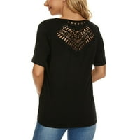 Ljetne casual majice gumb Oslobađaju o vratu kratkih rukava na vrhu vrhova boja za žene crne s