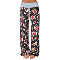 Ženske hlače udobne ležerne cvjetne printom za print široke noge ravne pantalone za noge