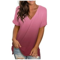 Ženski plus veličina, ženska modna casual gradijentna V-izrez kratki rukav labav majice