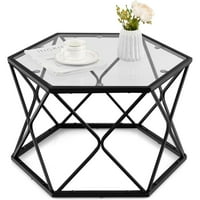 Helectqrin Geometrijski stakleni stol za kavu, šesterokutni kauč Centralni stol W Kaljev staklo Top