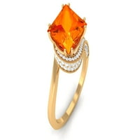 Laboratorija uzgajan narančasto safirni pasijans prsten sa moissine, prstenom od princeze, 14k žuto