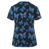 Sdjma Ženska klasična majica za pamuk Žene Floral kratkih rukava V-izrez V-izrez V-izrez Radna