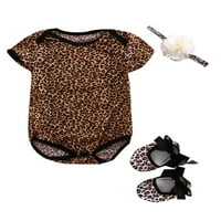 Newborn Baby Girl Oneye Roman Cvjeća Leopard BodySuit Kondenzaci za punjenje Traka za glavu Ljetne odjeće