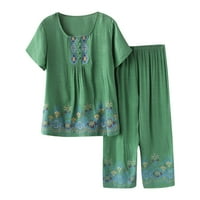 Žene Ljeto Ležerne prilike, udoban tanki kratki rukav cvjetni cvjetni print TOP Obrezine hlače Set Boje