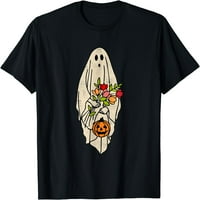 Retro Vintage Gnoovy Halloween Cvjetni duh Ghost Skice Majica za ženske majice kratkih rukava Crna Tee