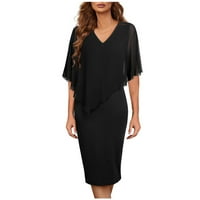 Ljetne haljine za žene kauzalni V-izrez kratki rukav kratki rukav s pomicanjem dva komada mini haljina crne 4