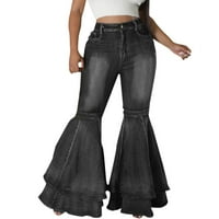 Ženska modna klasična retro zvona donje hlače High struk rastezljet fit dugi traperice