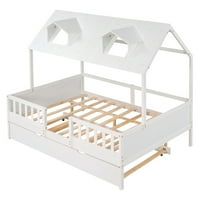 Kućni krevet pune veličine s dvostrukim veličinom, platforma od punog drveta Okvir za krevet s krovom