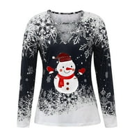 Cleance Womens Božićne majice Choker V-izrez Slatka snjegovina Snowflake Graphic Print Womens Tunički