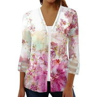 Plus veličine Kimonos za žene mrežica na ploči cvjetni print casual gumb dolje kardigan otvoreni prednji