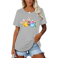 Košulje za žensko odobrenje Ženska moda Uskrsni ispis O-izrez Kratka majica Majica labave bluze