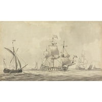 Dominic Serres Crni moderni uokvireni muzejski umjetnički ispis pod nazivom - ratni brodovi u krutom