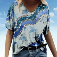 StMixi majice za žene kratki rukav V-izrez Nezadek Dan Grafika Ljeto Basic Tops Labavi fit lagani moda