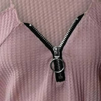 Ženske košulje Žene V-izrez Čvrsti bez rukava izdubljeni vrhovi tunički patentni zatvarač bluza ružičasta