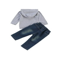 Biekopu novorođene dječake odjeće jesensko pismo Ispis dugih rukava, dizajn elastičnog struka dizajna rupa s kapuljačom dukserice Jeans odijelo