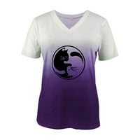 Smihono majice za žene vrhove Ombre gradijentna boja dame modna mačka print v izrez labav casual kratkih