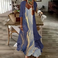 Huachen ženska casual moda Print V-izrez Dugodnevna kamizola dvije set haljine