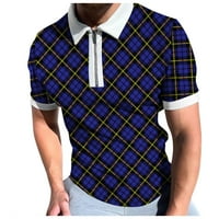 Polo T majice za muškarce Proljeće Ljeto Zipper Revel Plaid Print Casual T-Golf Majica Plava S