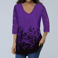 Plus veličine kratkih rukava Ženski čipkani rukav V izrez T Košulja Dame Floral bluza Tuničke vrhove