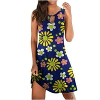 Ženska haljina za majicu Ljeto cvjetni print Boho Beach haljine labave udobne bez rukava u šupljini