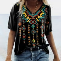 Košulje CETHRIO WOMANS - modni ljetni labavi ispis okrugli vrat T-kratki rukav ležerni bluza crni
