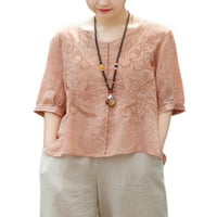 Grianlook Ženska boemska majica s pola rukava V izrez Visoki majica s niskim rukom Loungewar Boho Ljetni
