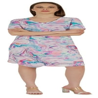 Moomaya pamuk dres ispisano midi haljina za žene V-izrez ljetne kratke rukave Duljina koljena