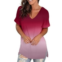 T majice za žensku modnu gradijentni ispisani bluza V-izrez kratki rukav labav majica vrhovi pokloni