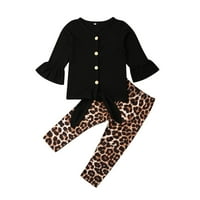 Aturuste Toddler Djevojke Djevojke Odjeća za odjeću Solid Boja dugačke rukave za rukavu + Leopard pantalone