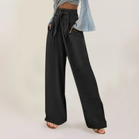 Symoid Womens Workeout dno - labave hlače za noge pamučne pantalone ravne hlače casual pantalone crne