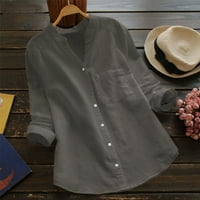 iopqo košulje s dugim rukavima za žene Ženska pamučna posteljina casual čvrsta majica dugih rukava bluza s majicama za žene