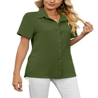 Sanviglor dame majice kratki rukav vrhovi bluza za izrez Elegantna tunika košulja OfficeGreen XL