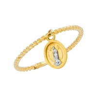 Dragulji LU 14K Žuti zlatni prsten W visi Gospa od Guadalupe Djevice Marije veličine 8