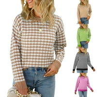 Polinknite ženski džemper, kontrast boja posade vrat dugih rukava patchwork pletena jesenja odjeća