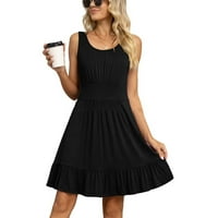 Gotyou haljine Ženske ljetne čvrste boje CrewNeck sundress čipka od čipke suknja na plutaju velika haljina s rukavima crna m