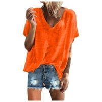 Ženski vrhovi V-izrez casual bluza Čvrsti dame Ljeto kratki rukav modni narandžasti 3xl