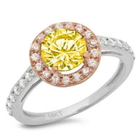 CT sjajan okrugli rez Clear Simulirani dijamant 14k bijeli ružin zlato halo pasijans sa accentima prsten