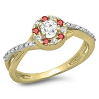 DazzlingRock kolekcija 10k Ruby & White Diamond Dame Split Shank Bridal Halo Angažov prsten, žuto zlato,