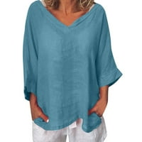 Ženski vrhovi V-izrez casual bluza Grafički printira žene ljetne majice s dugim rukavima plava m
