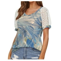 Gotyoou ženski vrhovi Ljeto čipkani rez dizajn kratki rukav majica V izrez majica Dressy Raglan šivet