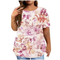 Dianli Slatka ženski vrhovi cvjetni print preveliki kratki rukav okrugli vrat bluza Tunic pulover majica